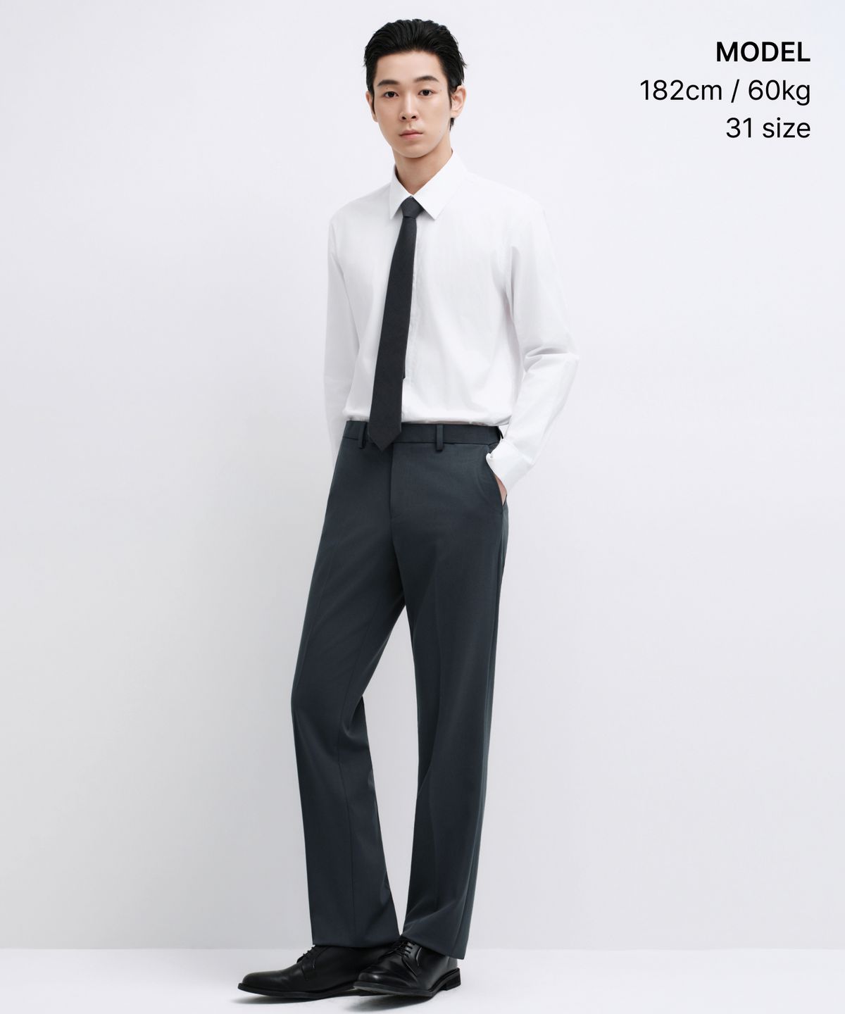 무신사 스탠다드(MUSINSA STANDARD) 세미 와이드 히든 밴딩 슬랙스 [블루 그레이]