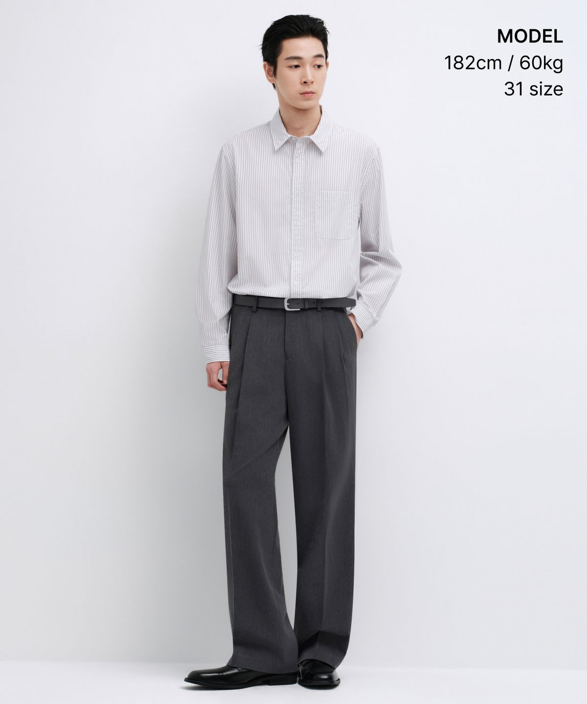 무신사 스탠다드(MUSINSA STANDARD) 리얼 와이드 히든 밴딩 슬랙스 [미디엄 그레이]