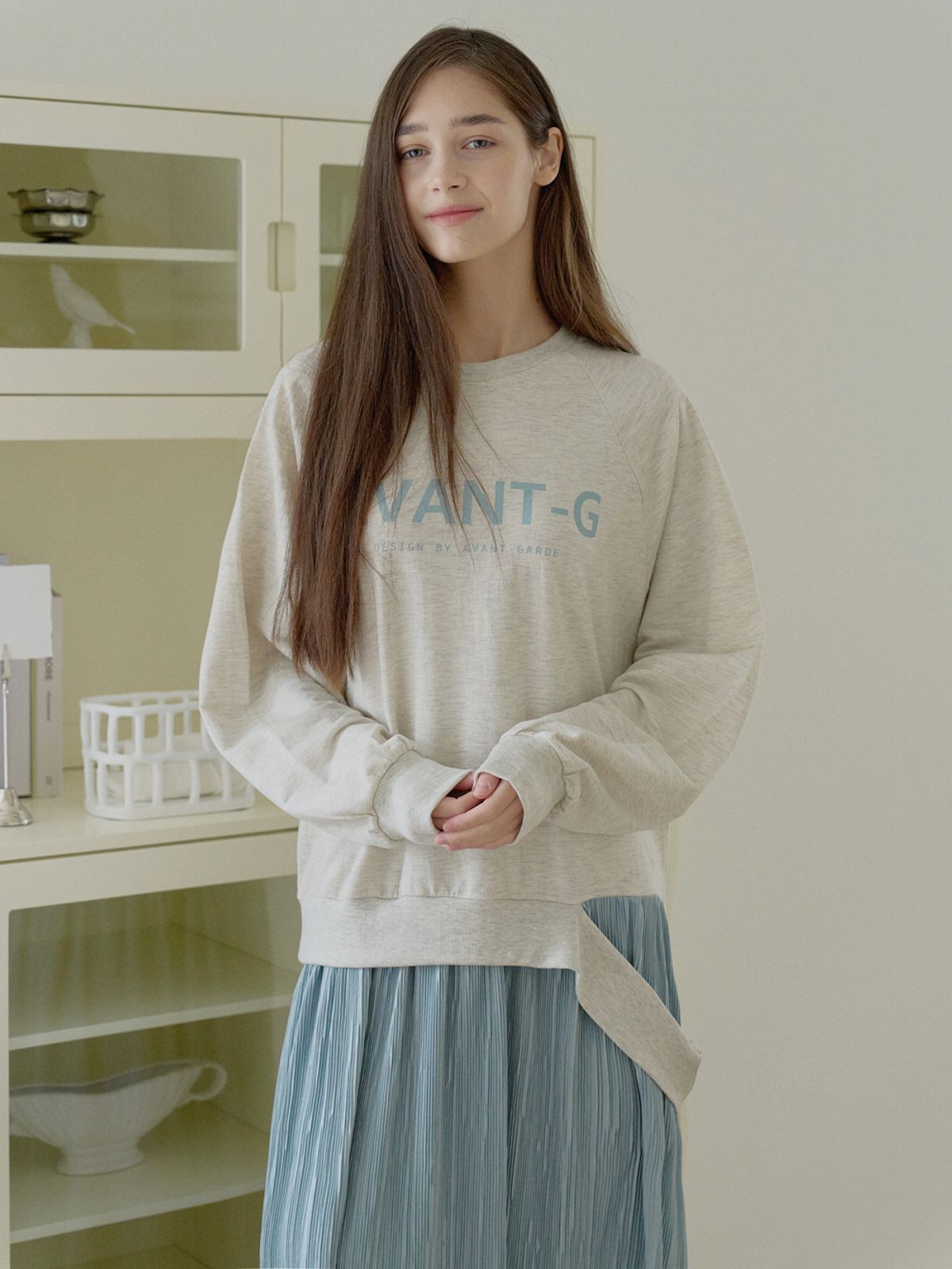 아방(AVANT-G) Logo MTM Pleated Mix Dress - OATMEAL