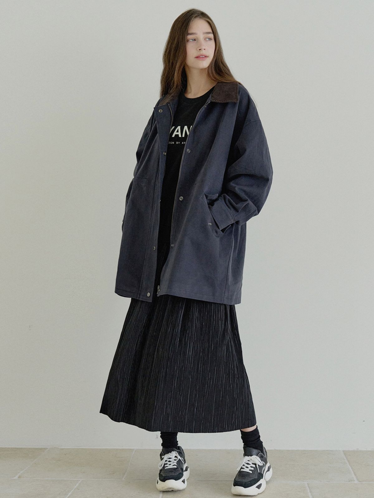 아방(AVANT-G) Logo MTM Pleated Mix Dress - BLACK