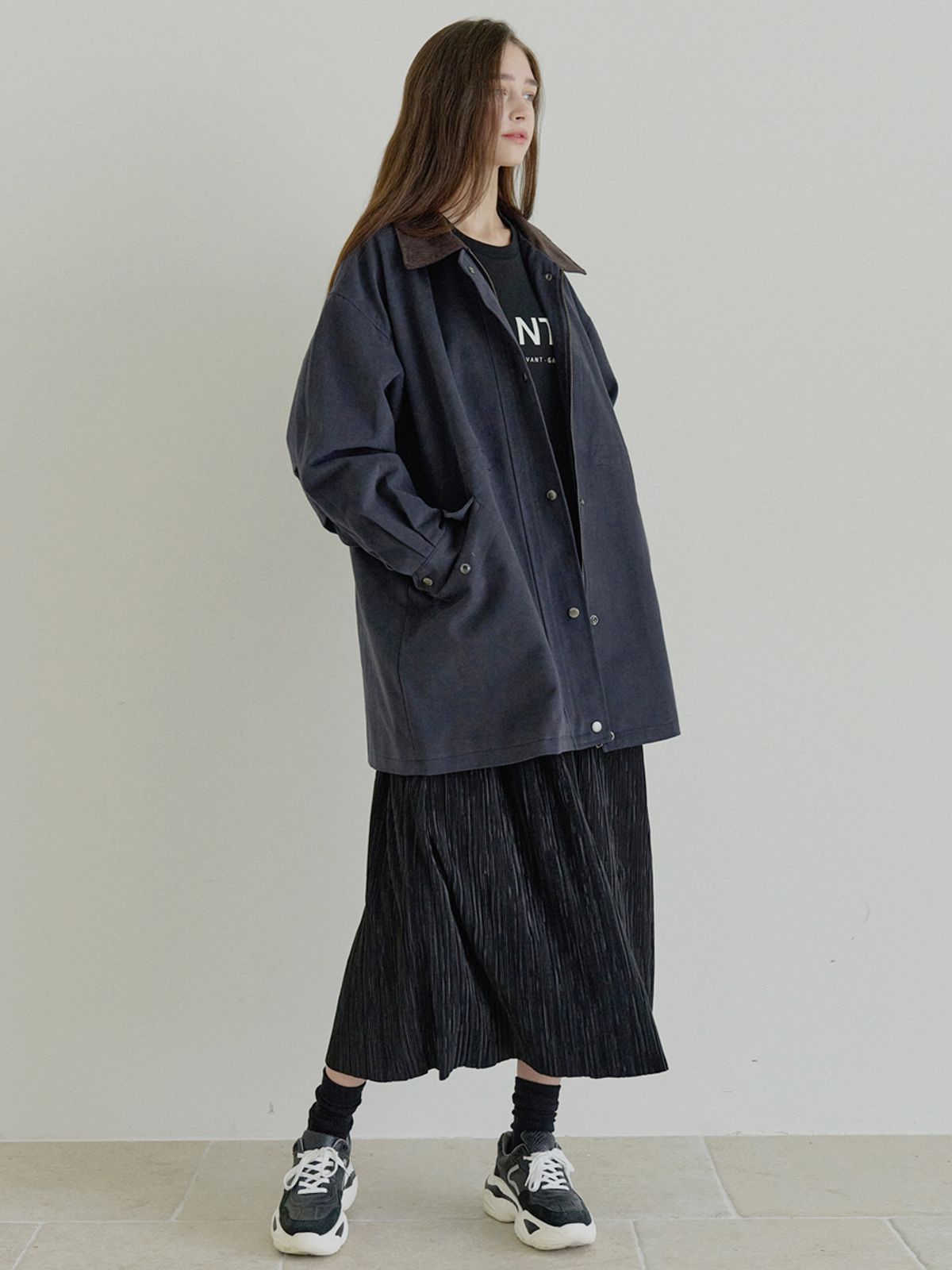 아방(AVANT-G) Logo MTM Pleated Mix Dress - BLACK