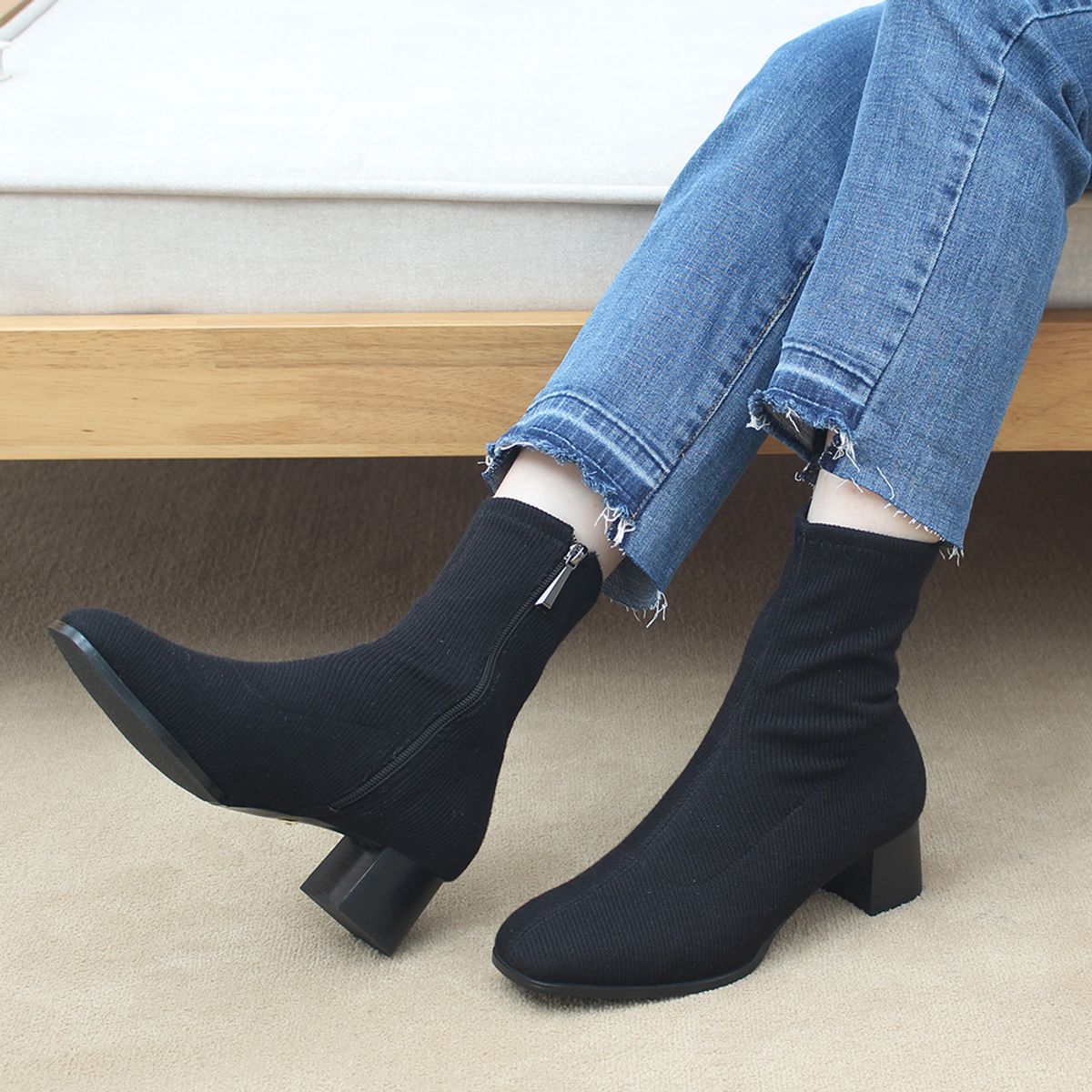케리제이드(KERRIJADE) Angela Knit  Span Socks Boots_Black