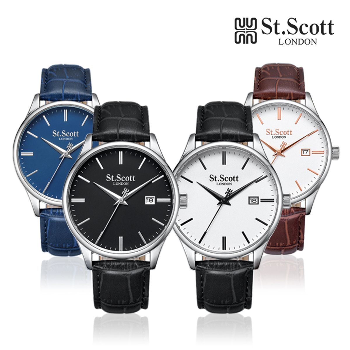 세인트스코트런던(ST.SCOTT LONDON) ST7109L 심플라인 데이트 남성 가죽시계