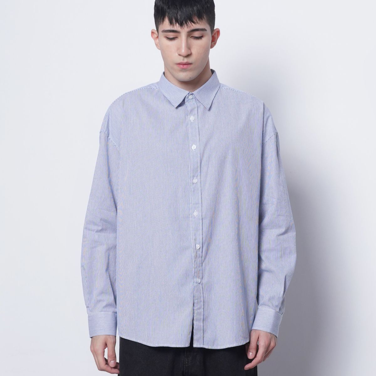 에이본(THE-ABON) M421 stripe cotton over shirts blue