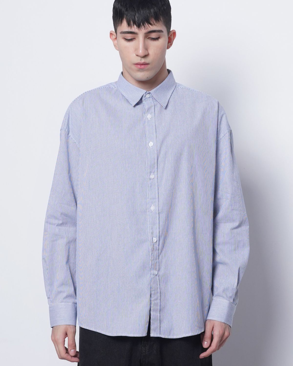 에이본(THE-ABON) M421 stripe cotton over shirts blue