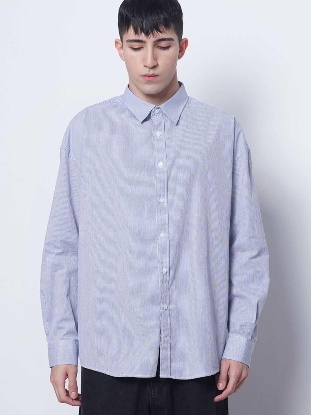 에이본(THE-ABON) M421 stripe cotton over shirts blue
