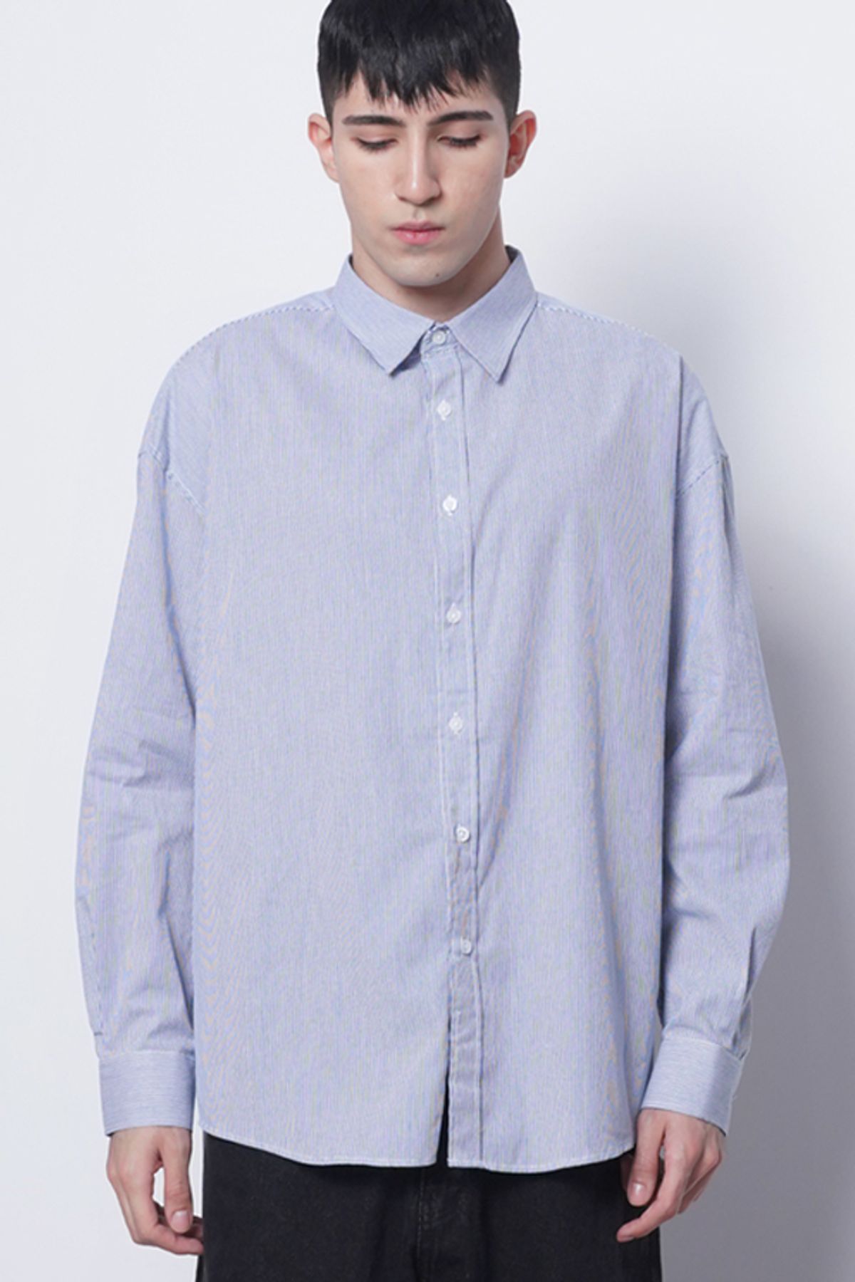 에이본(THE-ABON) M421 stripe cotton over shirts blue