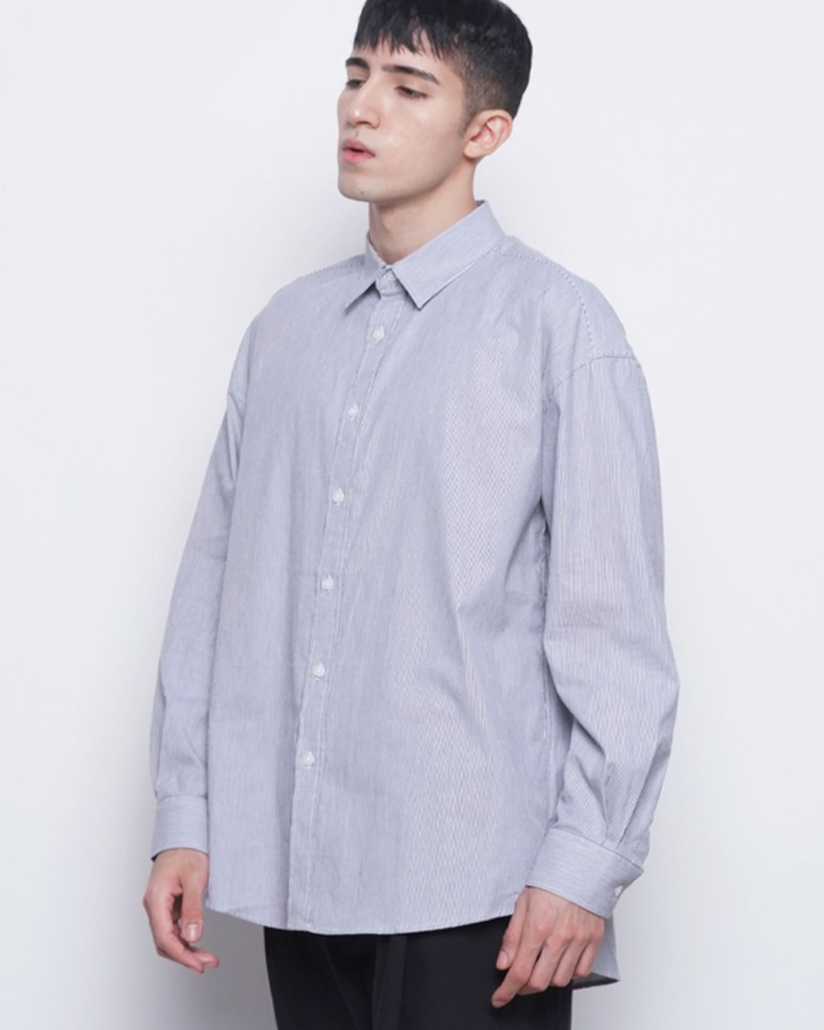에이본(THE-ABON) M421 stripe cotton over shirts black