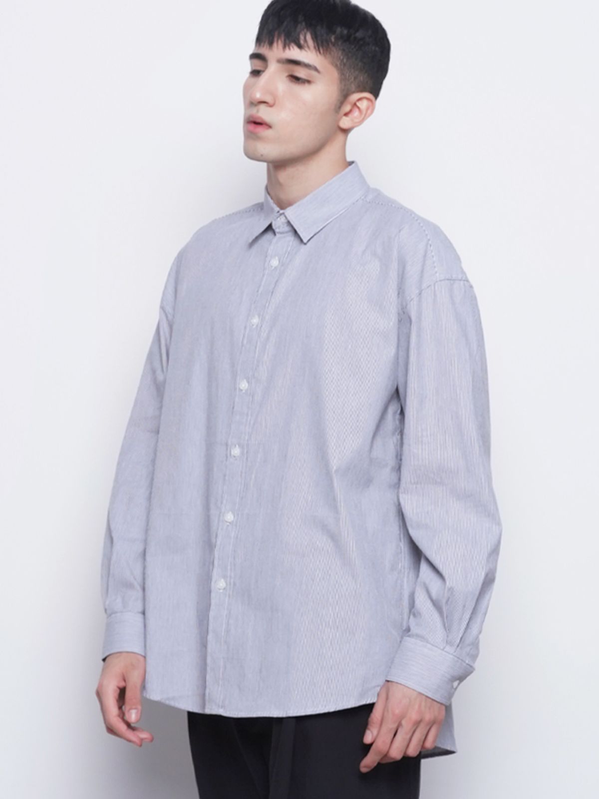 에이본(THE-ABON) M421 stripe cotton over shirts black