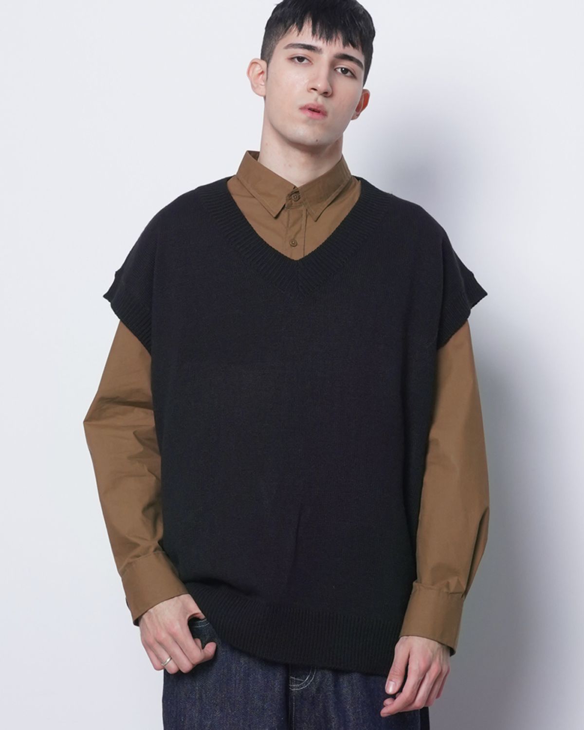 에이본(THE-ABON) M614 in over knit vest black