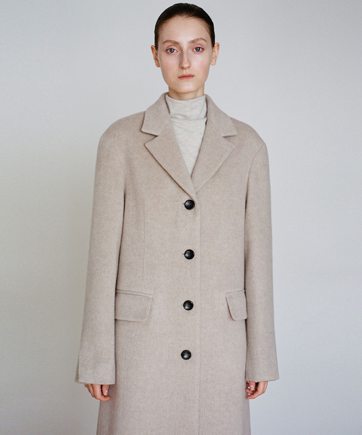 리이(RE RHEE) WOOL BLEND SINGLE BREASTED LONG COAT