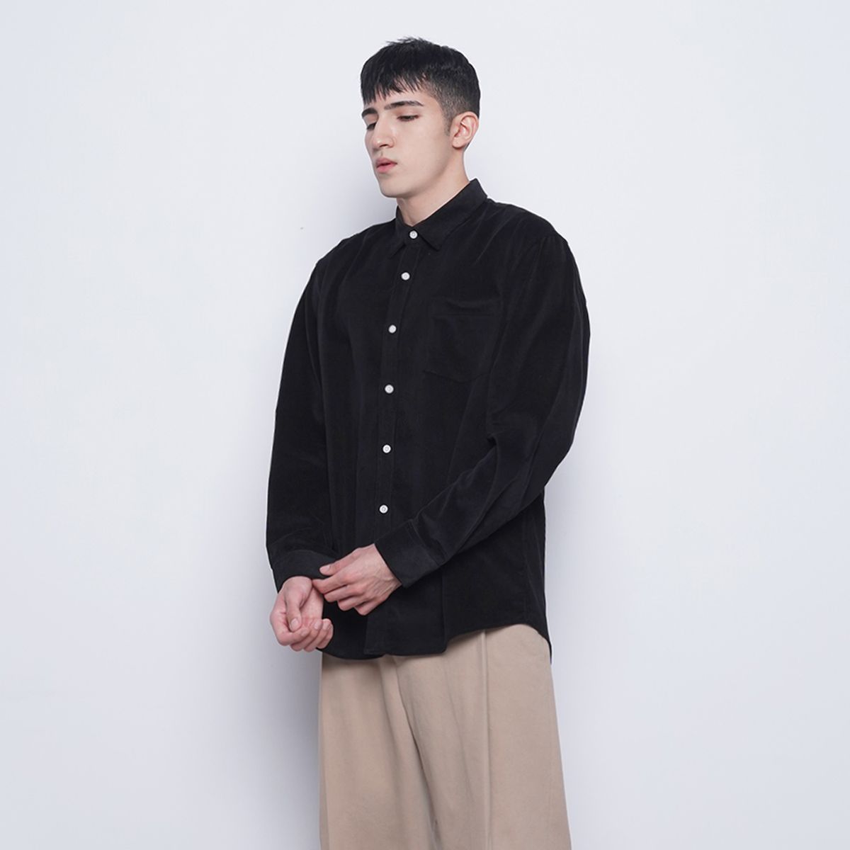 에이본(THE-ABON) M201 coduroy over shirts black