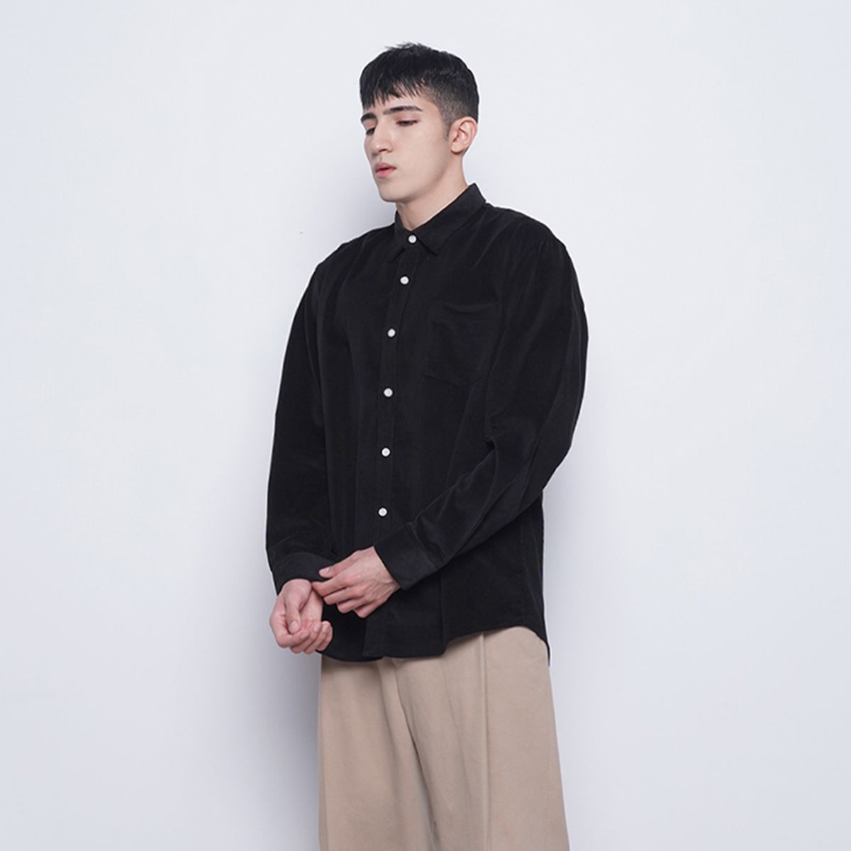 에이본(THE-ABON) M201 coduroy over shirts black