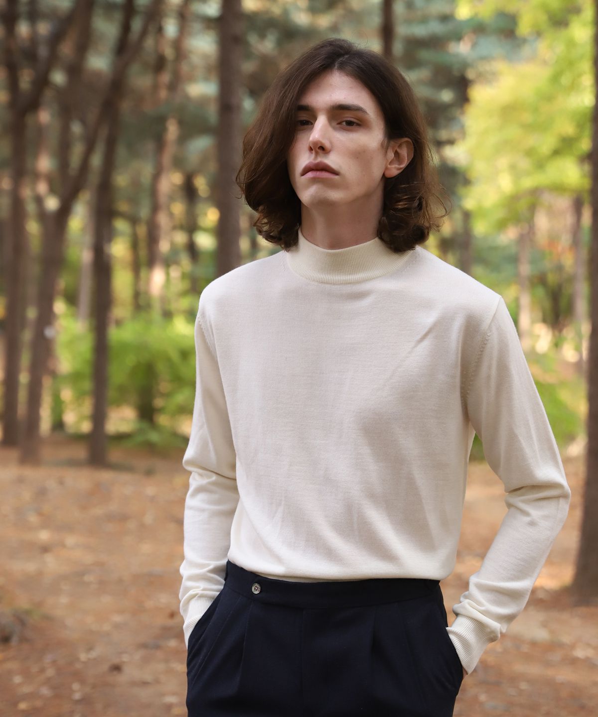 벨리프(BELLIEF) Wool soft Moc-Neck knit (Ivory)