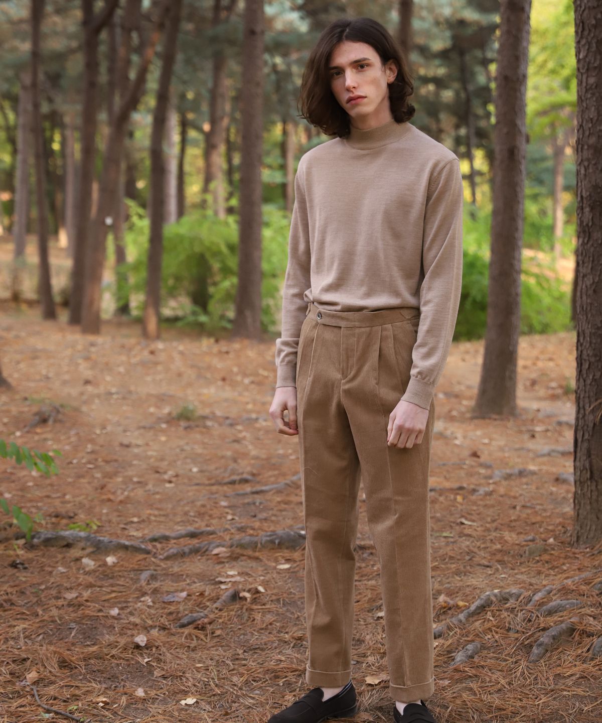 벨리프(BELLIEF) Corduroy two tuck adjust pants (Camel)