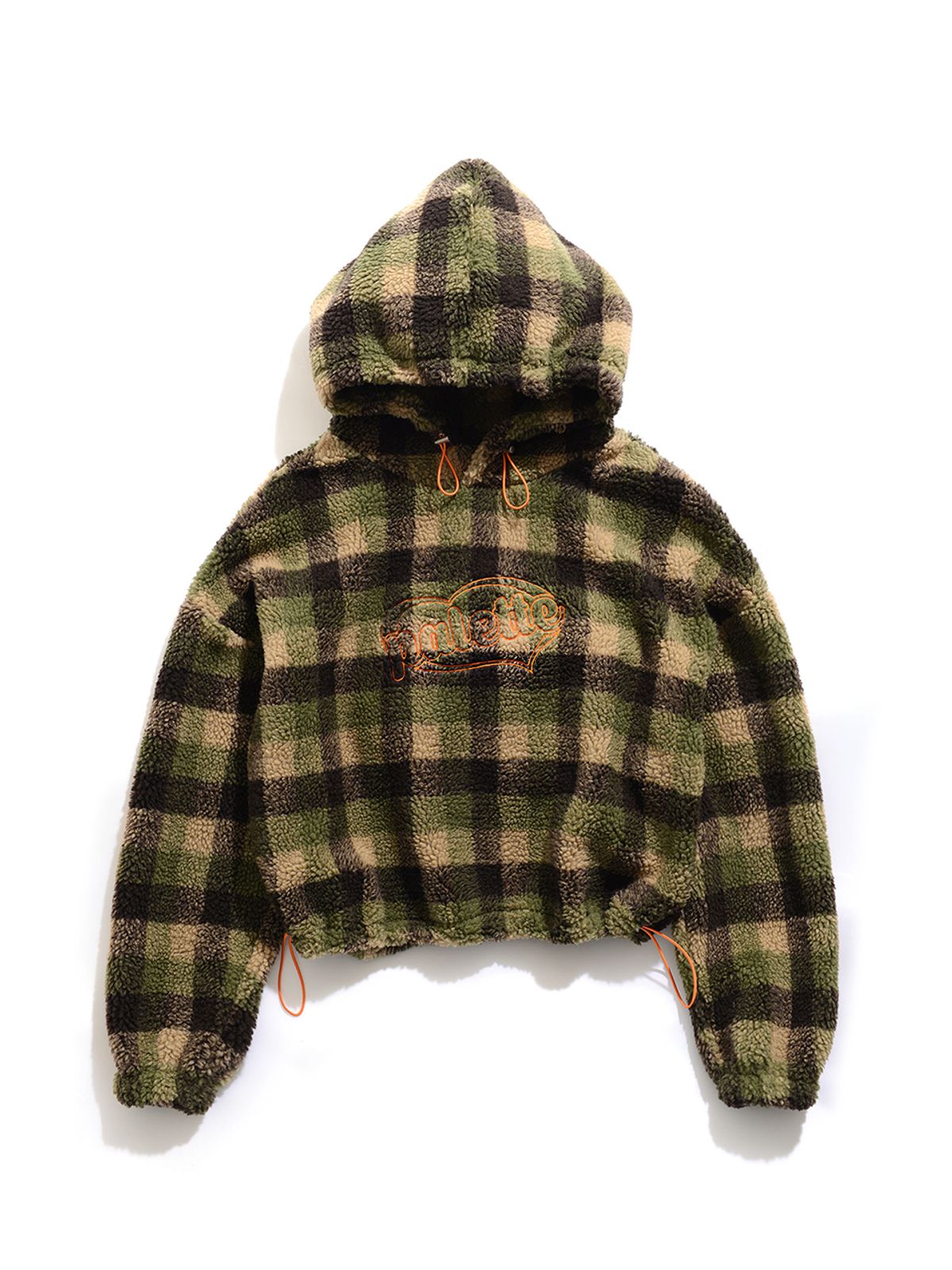 팔레트(PALETTE) SHERPA CHECKER CROP HOODIE (OLIVE)