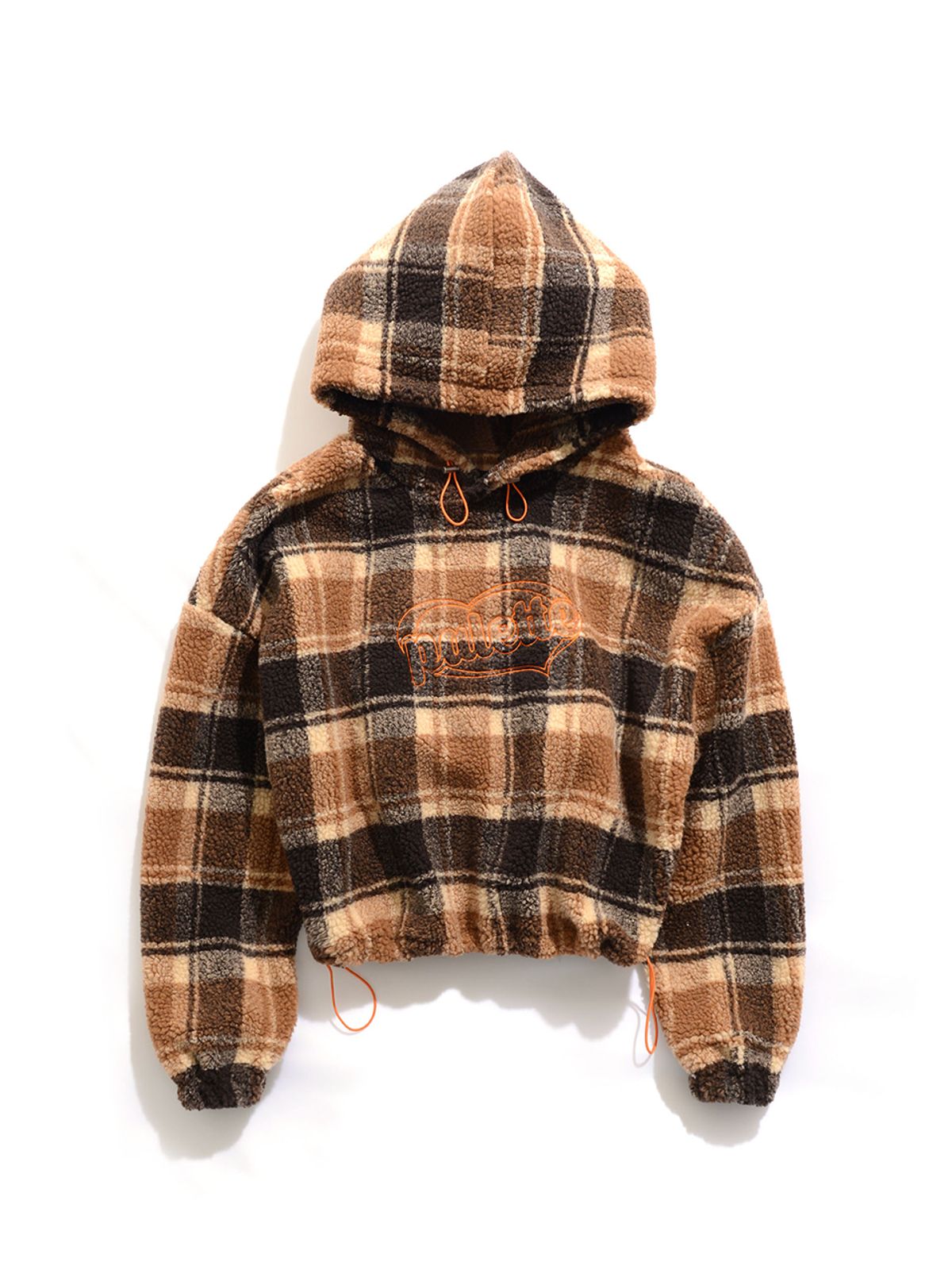 팔레트(PALETTE) SHERPA CHECKER CROP HOODIE (BROWN)