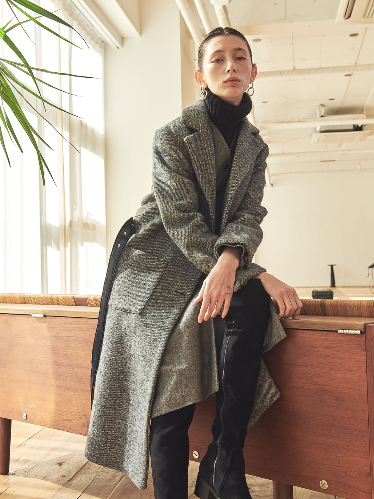 아쿠드(ACUD) 3 BUTTON SINGLE BELTED COAT_BLACK