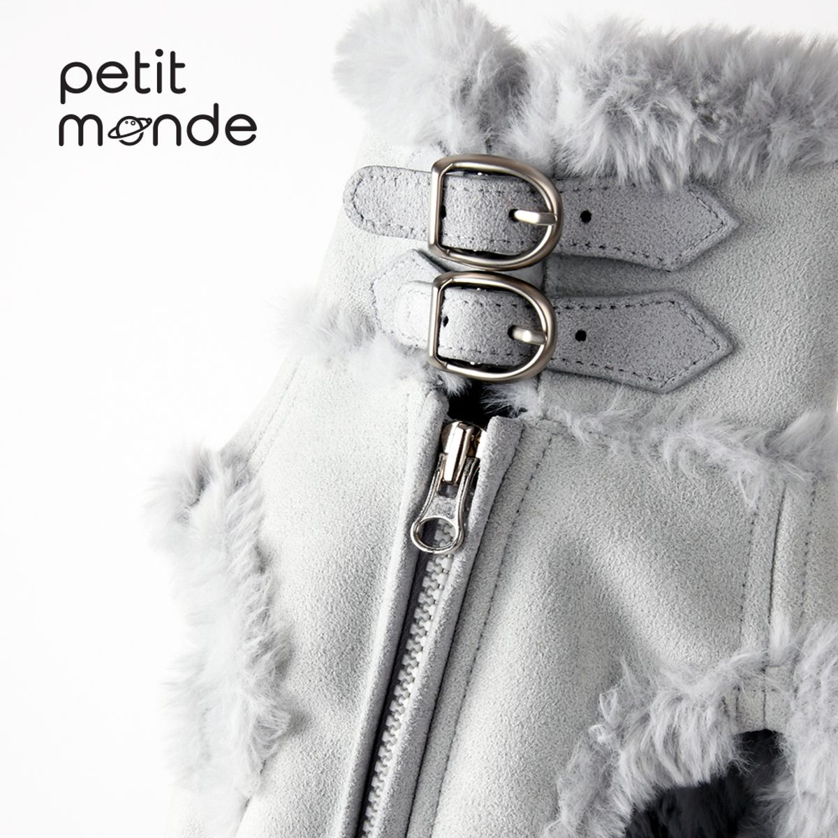 쁘띠몽드(PETIT MONDE) 스웨이드 파스텔 무스탕 조끼 스카이블루