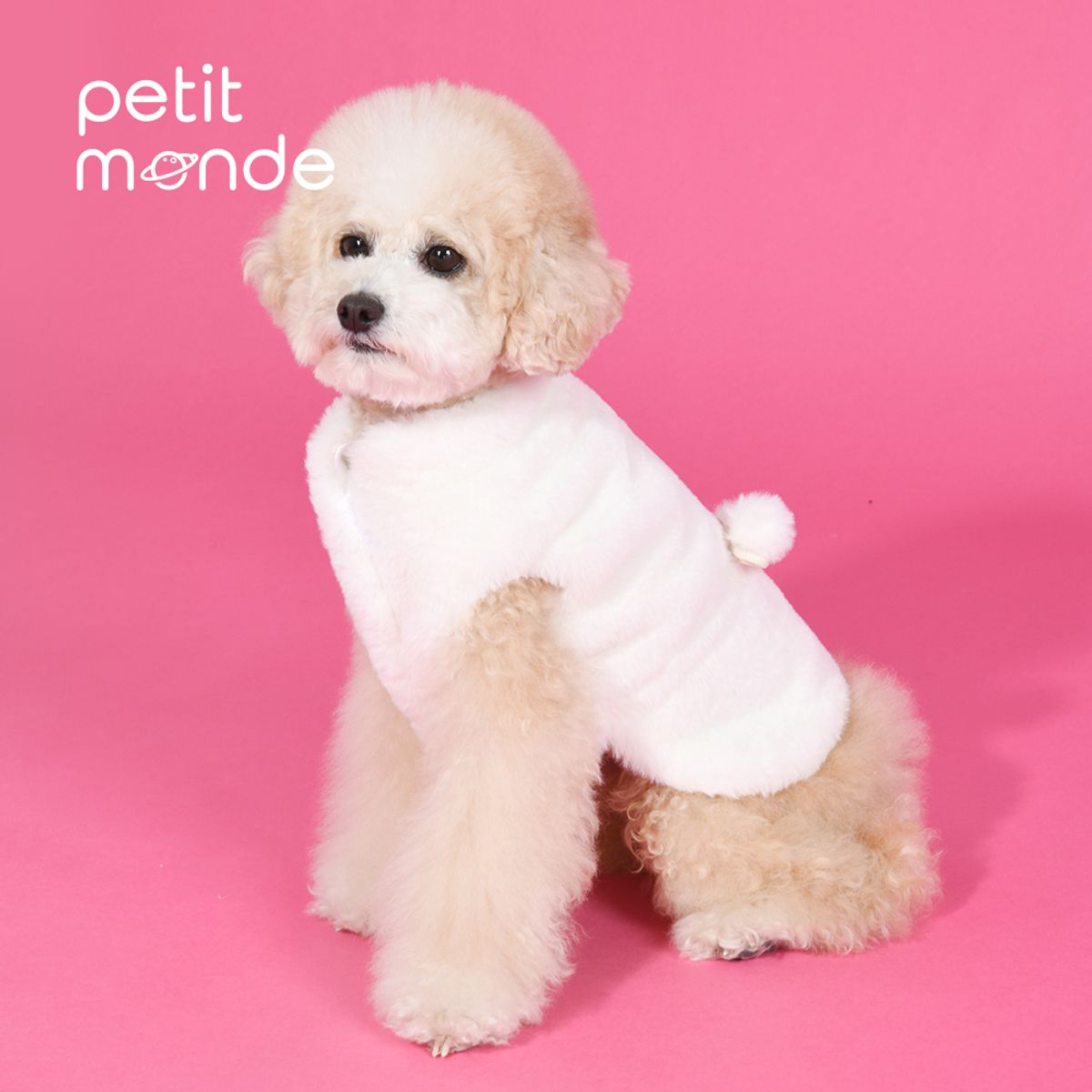 쁘띠몽드(PETIT MONDE) 밍크 퍼 스트링 베스트 화이트