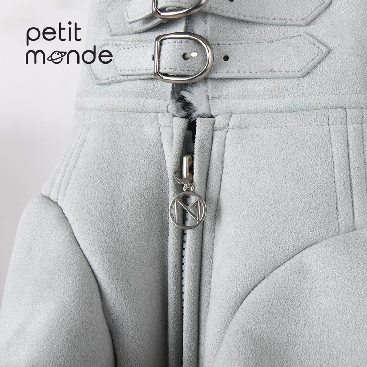 쁘띠몽드(PETIT MONDE) 스웨이드 벨티드 무스탕 코트 스카이블루