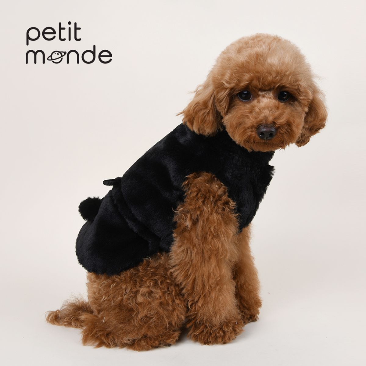 쁘띠몽드(PETIT MONDE) 밍크 퍼 스트링 베스트 블랙