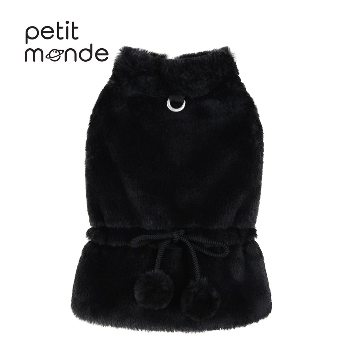 쁘띠몽드(PETIT MONDE) 밍크 퍼 스트링 베스트 블랙