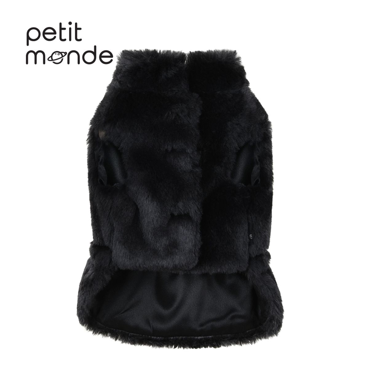 쁘띠몽드(PETIT MONDE) 밍크 퍼 스트링 베스트 블랙