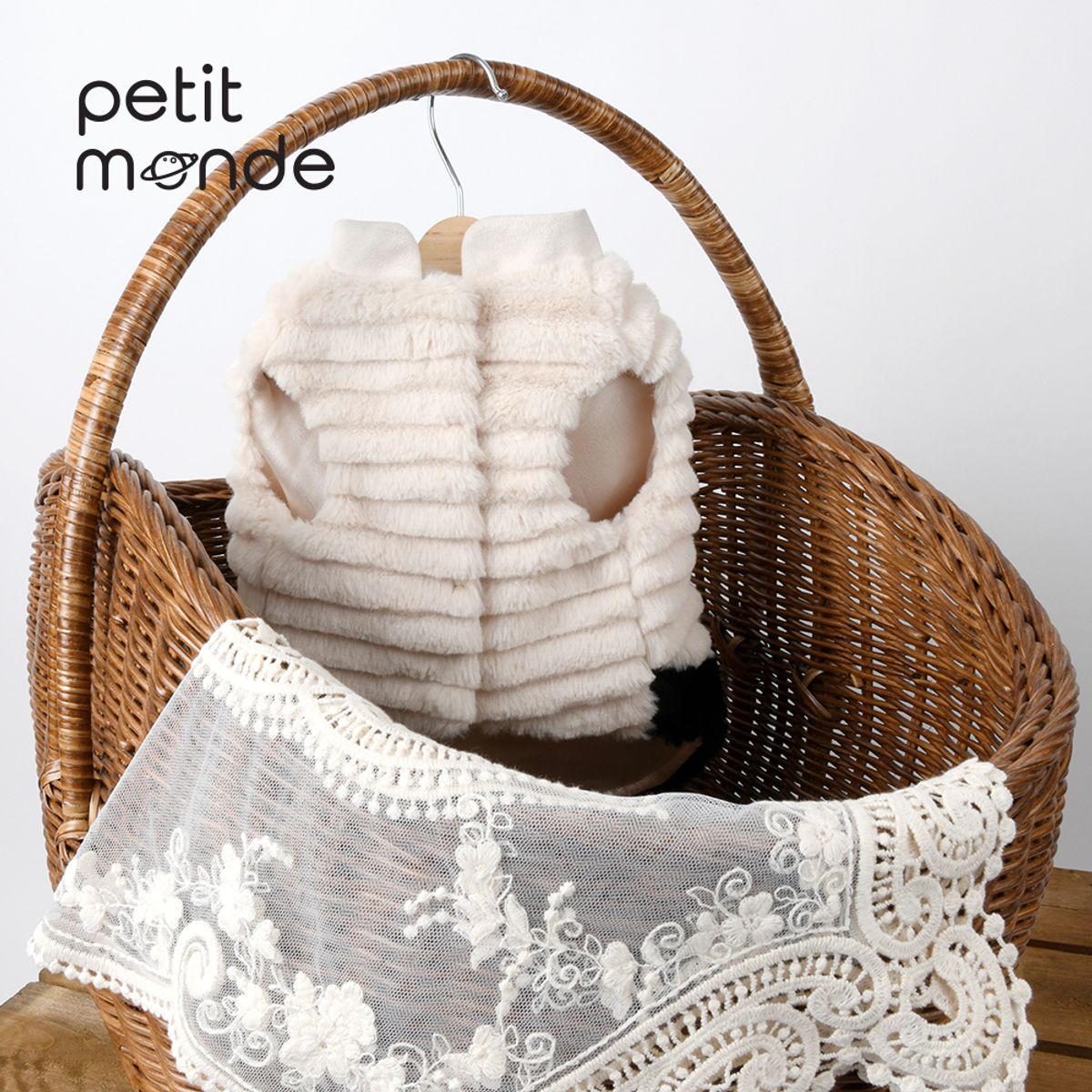쁘띠몽드(PETIT MONDE) 밍크 퍼 투톤 베스트 베이지