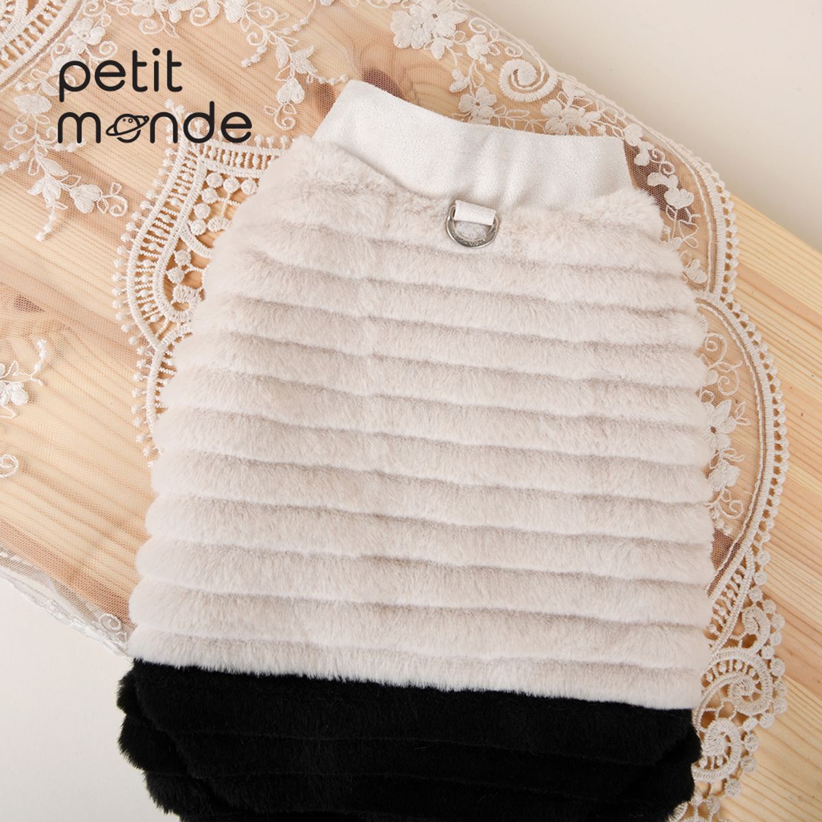 쁘띠몽드(PETIT MONDE) 밍크 퍼 투톤 베스트 베이지