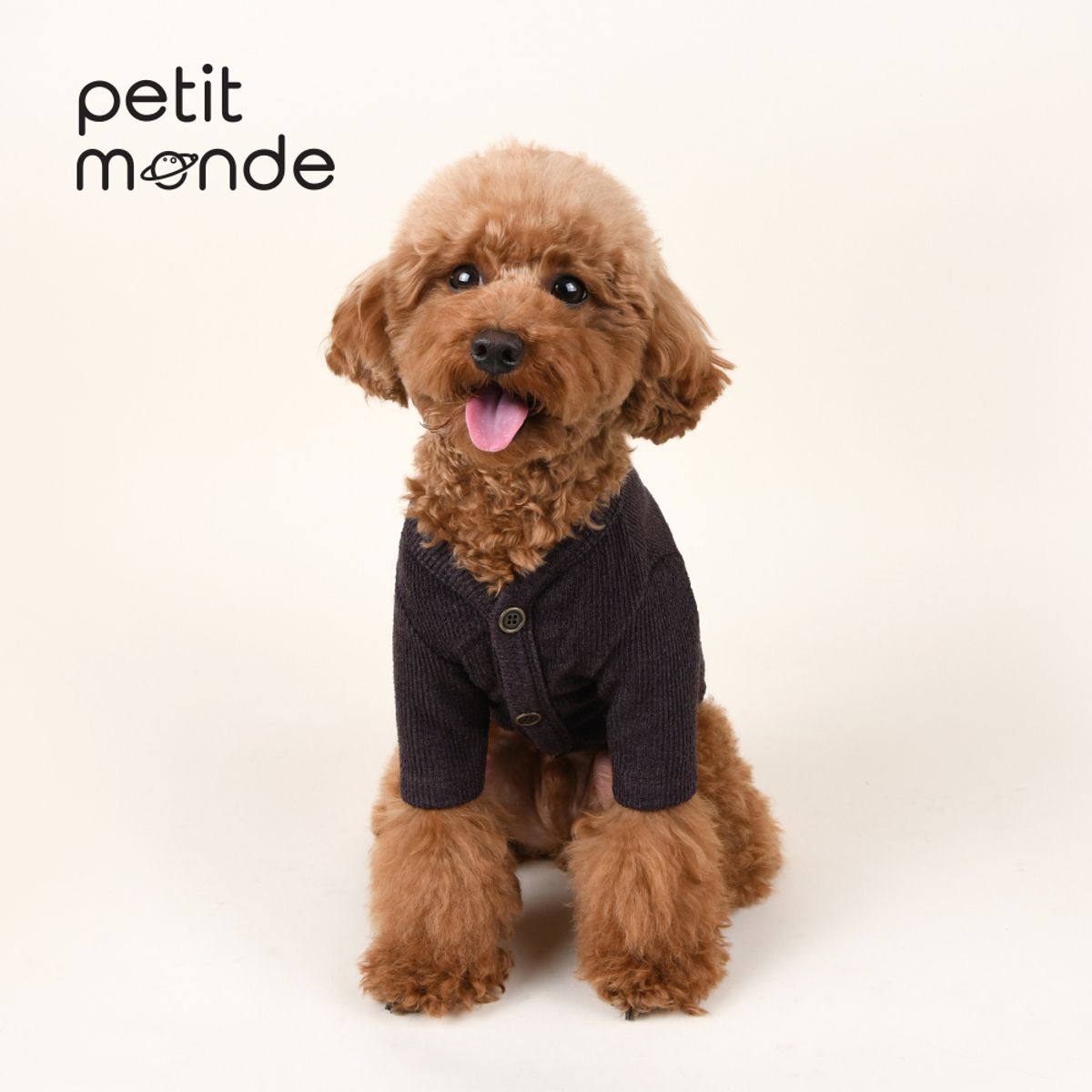 쁘띠몽드(PETIT MONDE) 카이 골지 니트 가디건 브라운