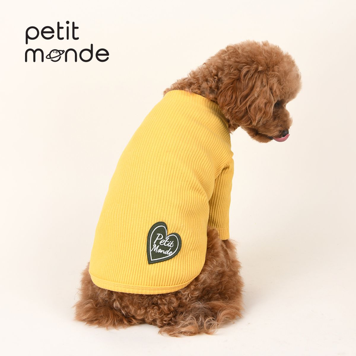 쁘띠몽드(PETIT MONDE) 하트 와펜 데일리 티셔츠 옐로우