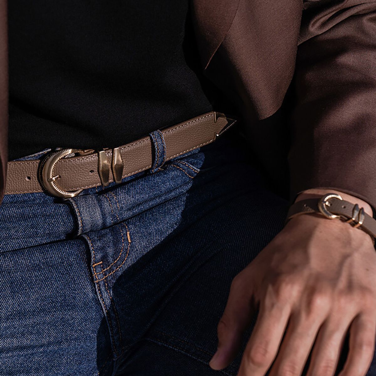 올클래식(ALLCLASSIC) ALCBT001 AC Signature_Belt Etoupe & Gold