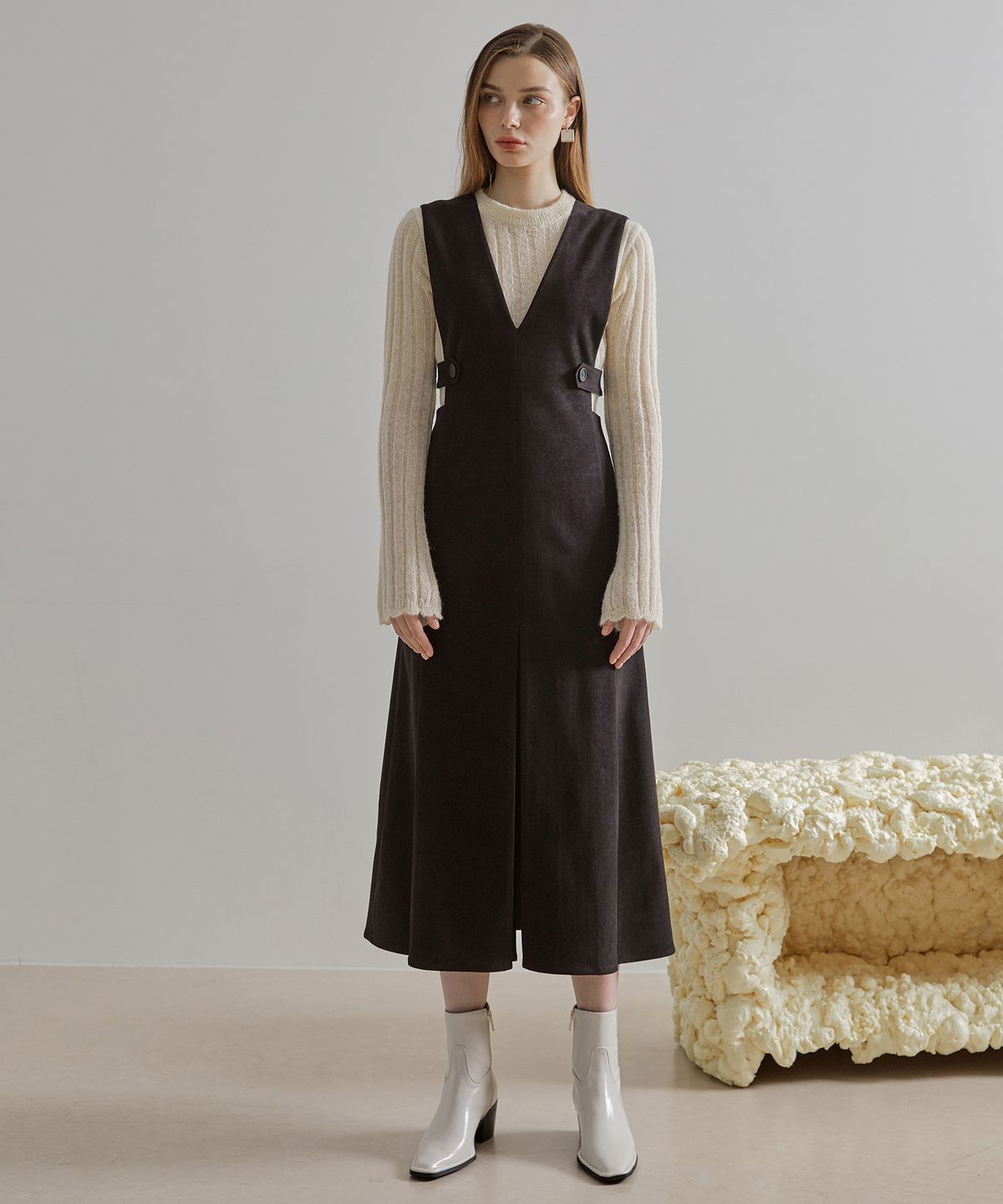에트몽(ETMON) Scallop See-Through Knit Top  Cream
