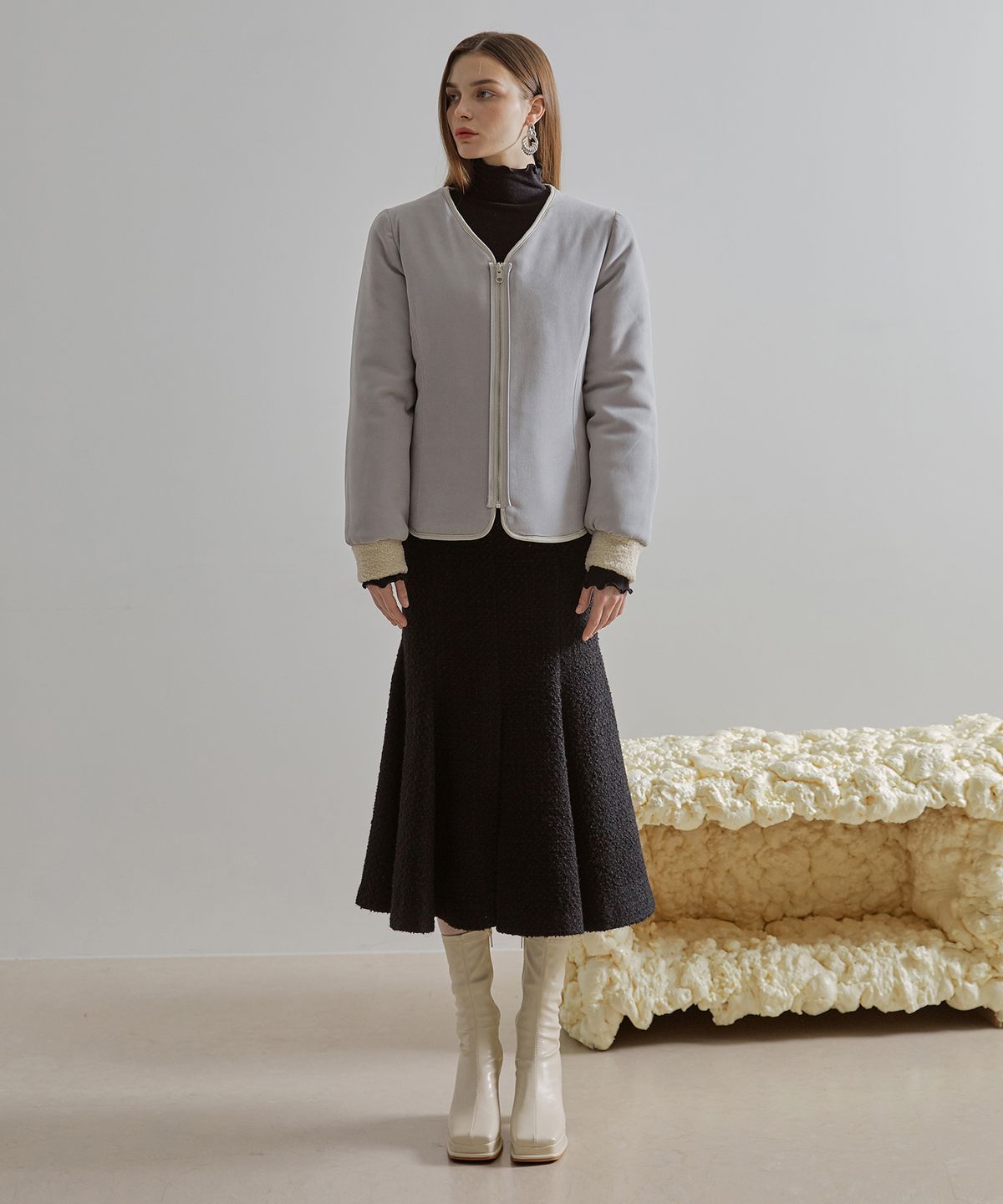 에트몽(ETMON) Shearling Padded Reversible Jacket  Cream