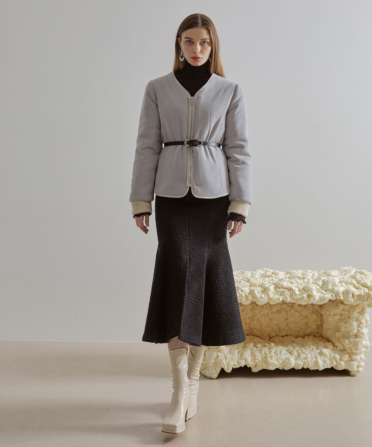 에트몽(ETMON) Shearling Padded Reversible Jacket  Cream