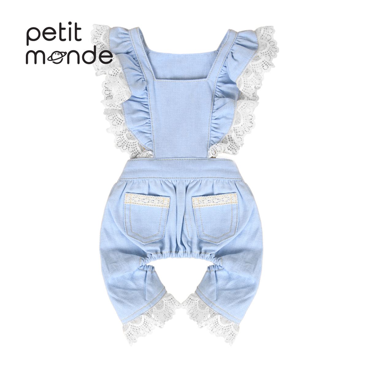 쁘띠몽드(PETIT MONDE) 제니 레이스 청 멜빵 팬츠 아이스블루
