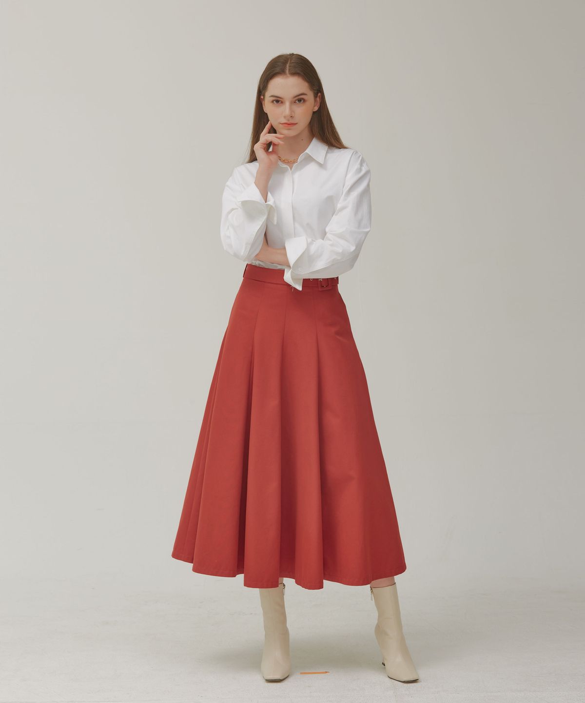 포지티브 바이브(POSITIVE VIBE) A line 8-gore maxi skirt(Scarlet Red)