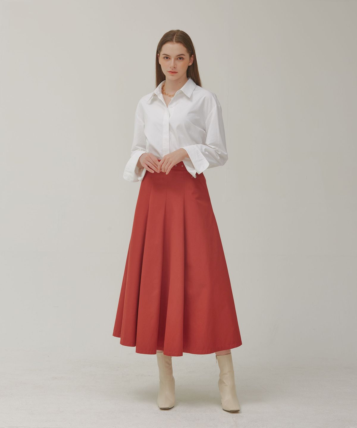포지티브 바이브(POSITIVE VIBE) A line 8-gore maxi skirt(Scarlet Red)