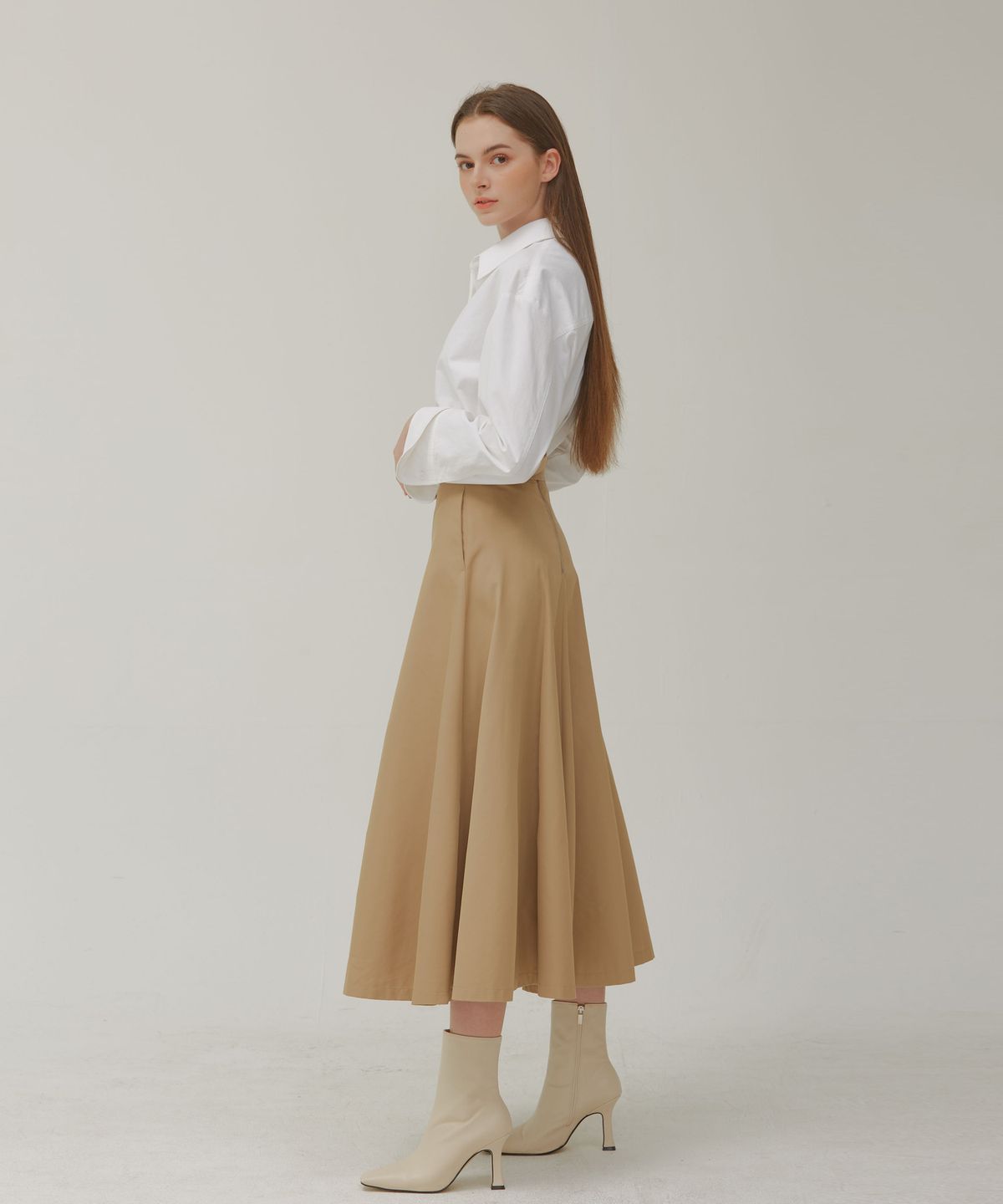 포지티브 바이브(POSITIVE VIBE) A line 8-gore maxi skirt(Sand Beige)