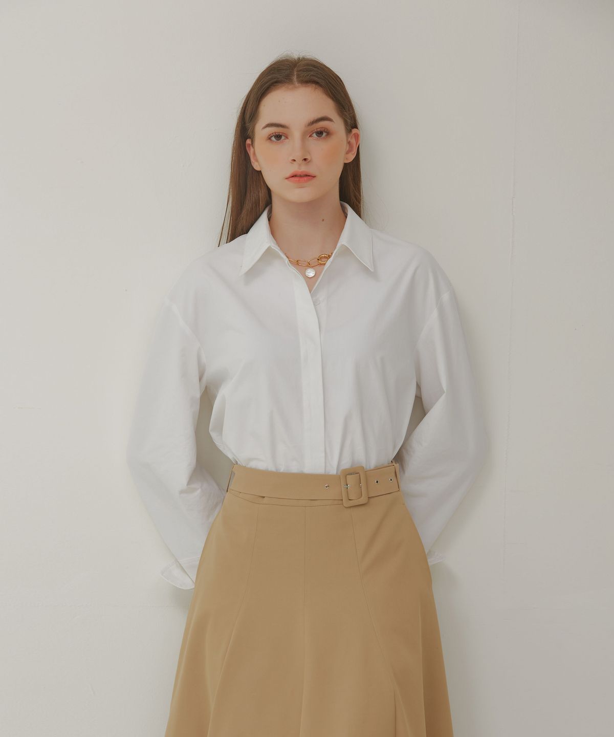 포지티브 바이브(POSITIVE VIBE) A line 8-gore maxi skirt(Sand Beige)