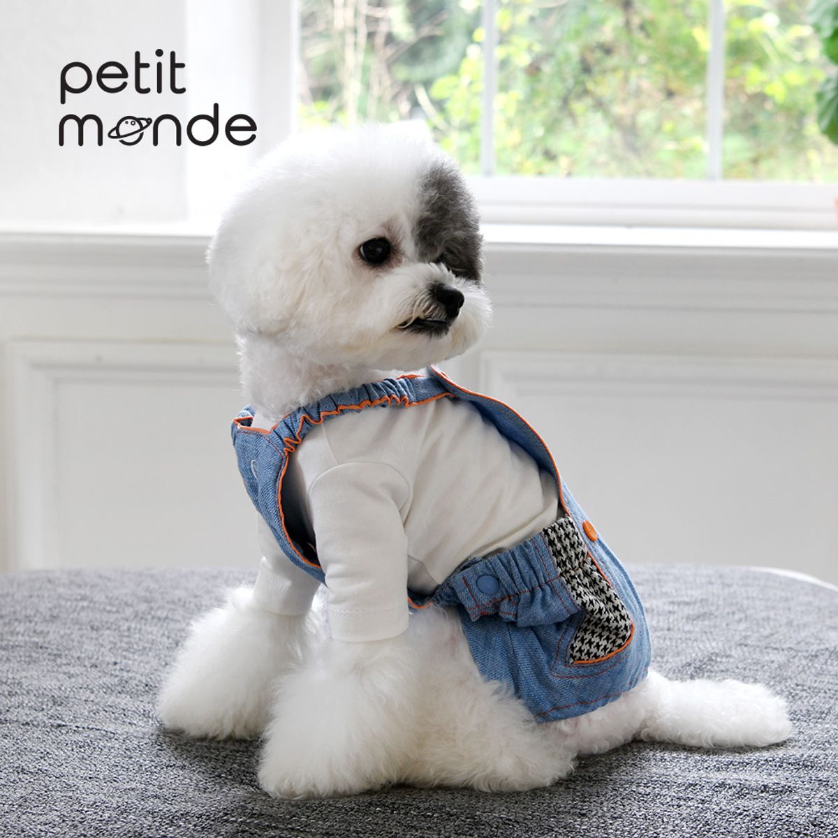 쁘띠몽드(PETIT MONDE) 엘르 배색 린넨 멜빵 팬츠 아이스블루