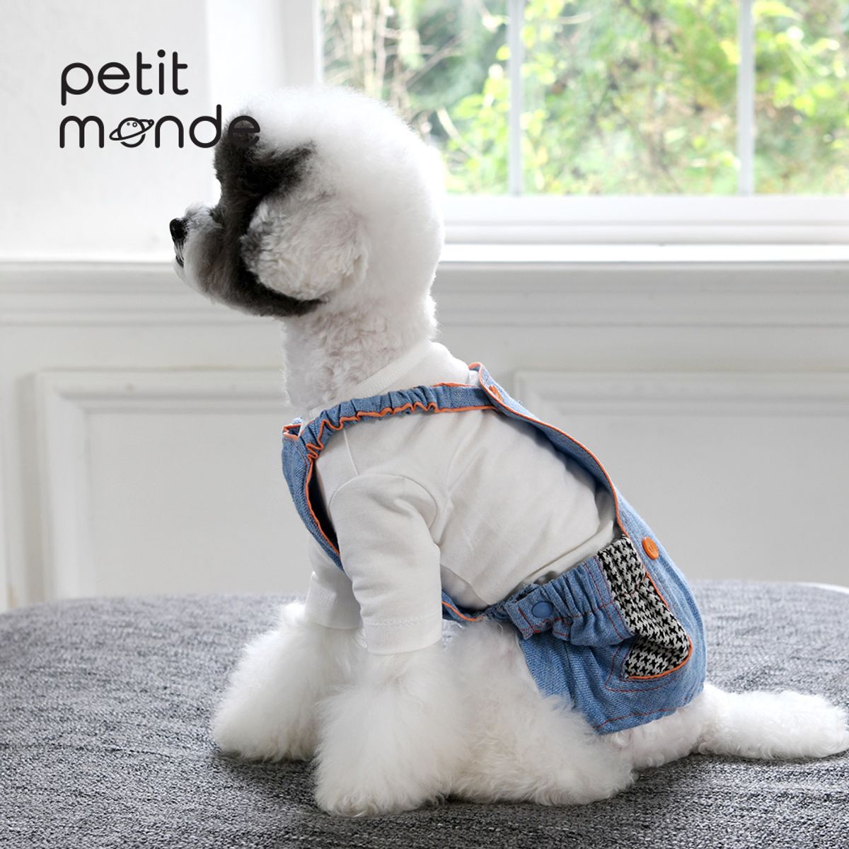 쁘띠몽드(PETIT MONDE) 엘르 배색 린넨 멜빵 팬츠 아이스블루
