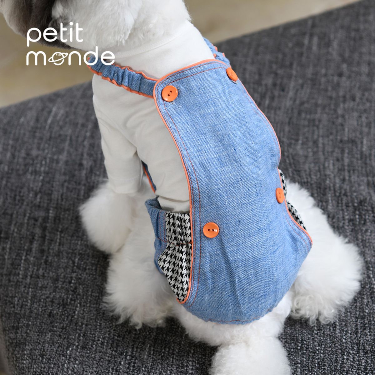 쁘띠몽드(PETIT MONDE) 엘르 배색 린넨 멜빵 팬츠 아이스블루