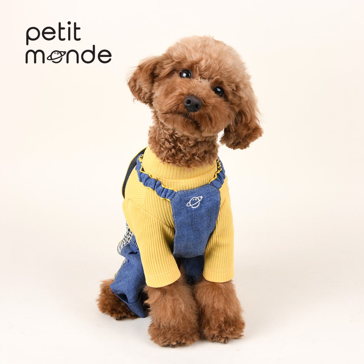쁘띠몽드(PETIT MONDE) 엘르 배색 린넨 멜빵 팬츠 블루