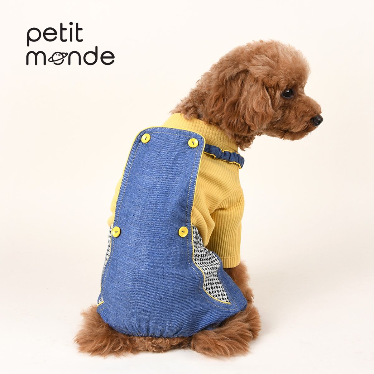 쁘띠몽드(PETIT MONDE) 엘르 배색 린넨 멜빵 팬츠 블루