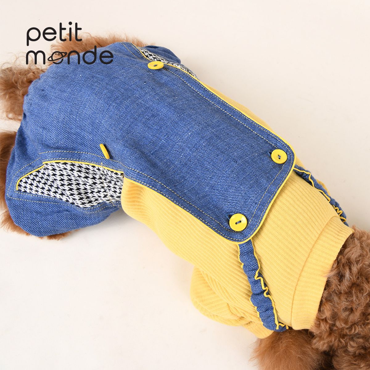 쁘띠몽드(PETIT MONDE) 엘르 배색 린넨 멜빵 팬츠 블루