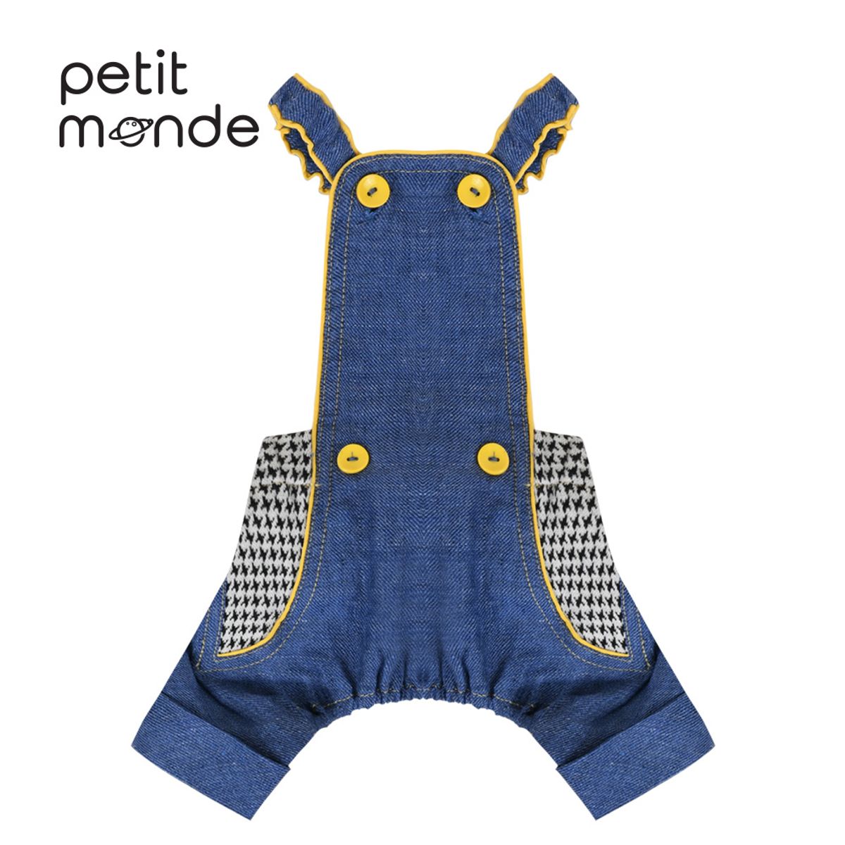 쁘띠몽드(PETIT MONDE) 엘르 배색 린넨 멜빵 팬츠 블루
