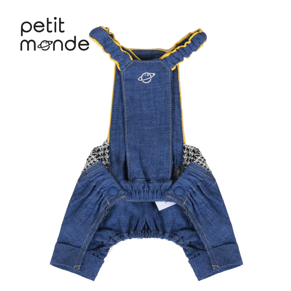 쁘띠몽드(PETIT MONDE) 엘르 배색 린넨 멜빵 팬츠 블루