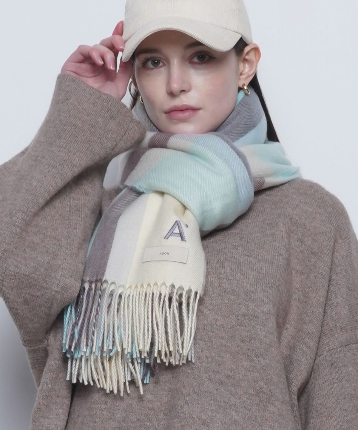 에이본(THE-ABON) 에이자수 체크 머플러 레드